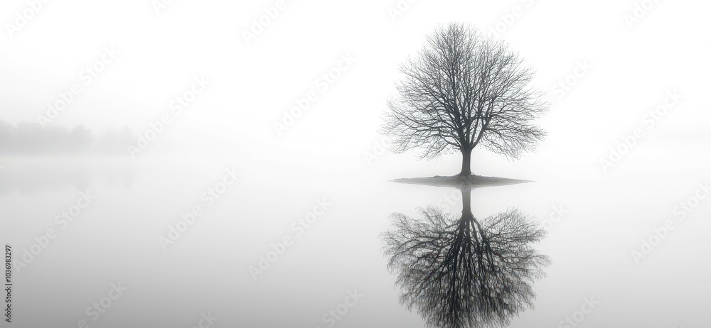 Poster a tree is reflected in the water