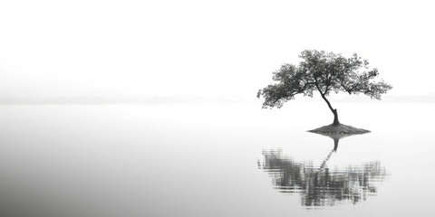 A tree is reflected in the water