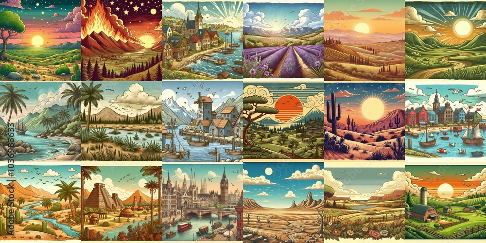 Wall mural cartoon landscapes. ai generated illustration