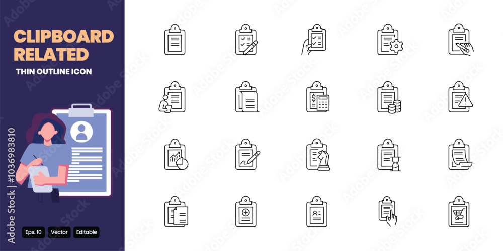 Poster clipboard related thin outline icon vector design good for web and mobile app
