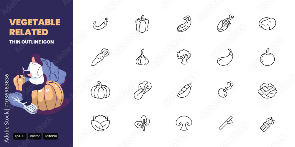 Aufkleber vegetable related thin outline icon vector design good for web and mobile app