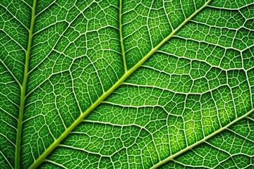 Obraz premium A close-up of a single green leaf with intricate veins and texture, leaf details, plant life