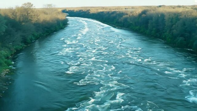 Panoramic view of receding river, zoom in. slow motion. 4K Video