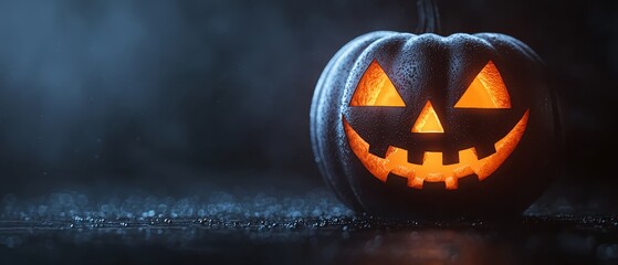  A jack-o-lantern pumpkin illuminates the dark with its frighteningly carved face