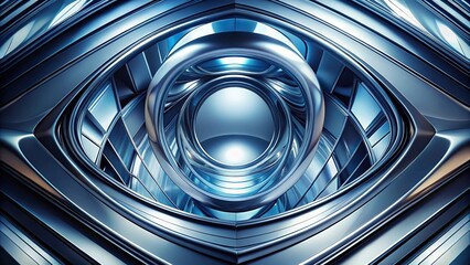 abstract chrome shape in shades of grey and blue with a futuristic design