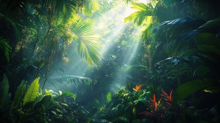 Obraz premium Sunlight Through Rainforest Canopy