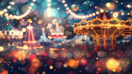 Obraz premium Bright Christmas amusement park in winter with vibrant lights and festive decorations