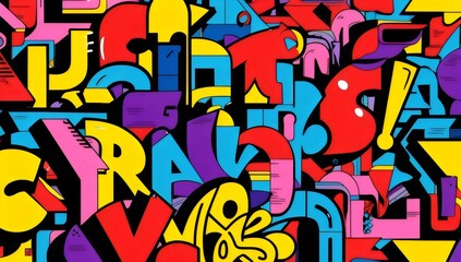 Vibrant Abstract Art with Geometric Shapes in Bold Colors, Complex and Dynamic Composition of Intertwined Forms in Yellow, Red, Blue, Purple, and Black, Visually Engaging and Striking