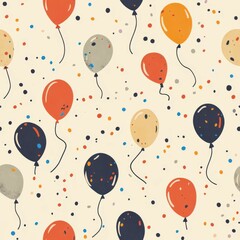 Vintage Confetti-filled Balloon pattern on vintage beige fabric background, seamless repeating pattern, textile print style, minimal, festive balloon design, celebration decor, textiles
