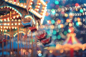 Dreamy abstract background of a Christmas amusement park with twinkling lights