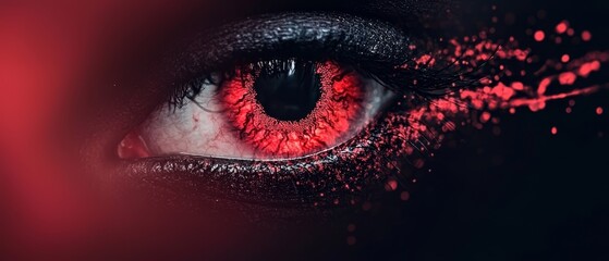  A detailed view of an eye with a red radiance emanating from its iris