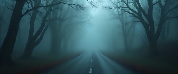 Obraz premium Thick fog covering a mysterious forest