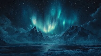 Fototapeta premium A stunning view of the aurora borealis over a snowy mountain range.