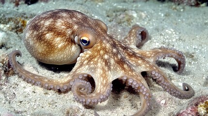 Obraz premium The common octopus (Octopus vulgaris) captured in its natural habitat, showcasing the unique characteristics and behavior of this fascinating wildlife animal in the ocean environment