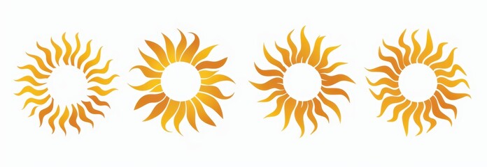 Four Golden Sun Symbols on White Background
