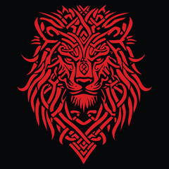 Fototapeta premium Tribal Lion Head in Red - Bold Vector Design