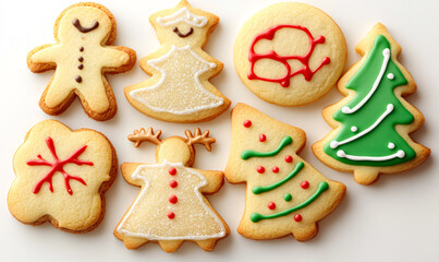 Christmas cookies decorated with icing, capturing the festive spirit and holiday tradition. Ideal for projects about baking, celebrations, and party decorations
