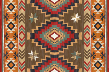 Native American ornament. Navajo tribal vector seamless pattern.Ethnic South Western decor style. Boho geometric ornament. Vector seamless pattern. Mexican blanket, rug. Woven carpet illustration.