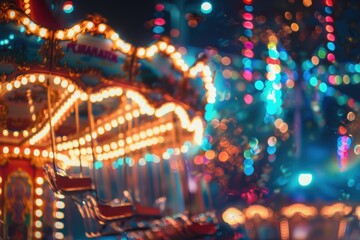 Fototapeta premium Magical abstract background of a Christmas amusement park with blurred bokeh
