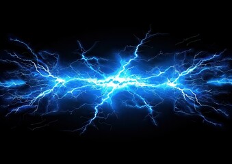 Abstract Blue Lightning Bolt Discharge on Black Background