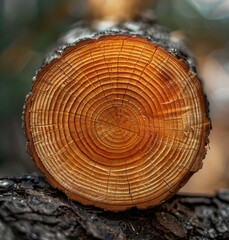 Close-up View of Tree Trunk Cross-Section with Visible Growth Rings