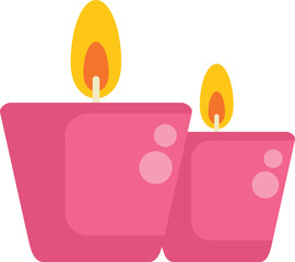 Two pink burning aromatic candles are spreading cozy light, creating romantic atmosphere
