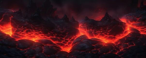 Molten Lava Flowing Through a Volcanic Landscape