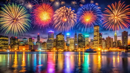 Fireworks Over New York City Skyline