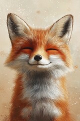 Cute fox children illustration poster on an orange background