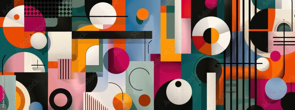 Poster Abstract Art Composition with Geometric Shapes and Vibrant Colors