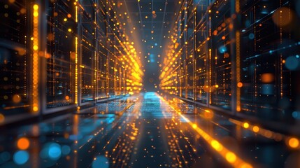 A Futuristic Server Room with Glowing Lights