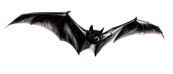 Fototapeta premium A black bat in flight, wings splayed, head askew