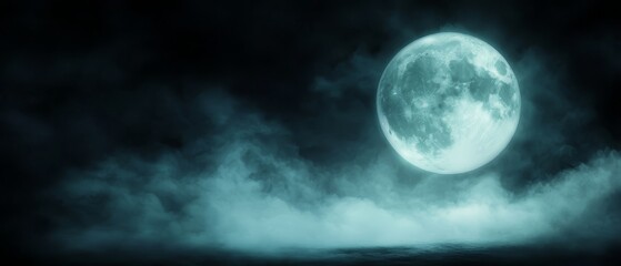 Fototapeta premium A full moon rising above clouds in the night sky