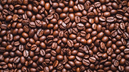 Obraz premium Lots of fresh coffee beans poster design, top view