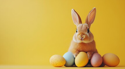 Fototapeta premium Adorable Bunny with Colorful Easter Eggs for Spring Celebration