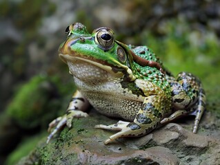 Fototapeta premium Close Up of a Green Frog in its Natural Habitat