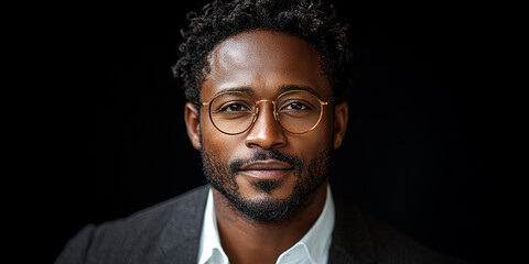 Obraz premium Portrait of an attractive dark-skinned man wearing glasses