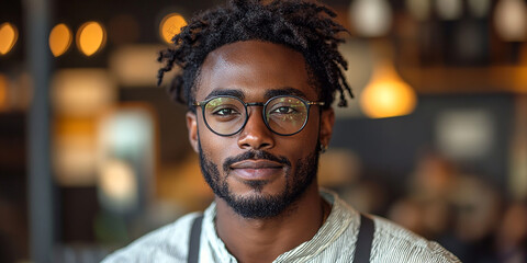Fototapeta premium Portrait of an attractive dark-skinned man wearing glasses
