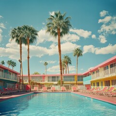 Poolside at 70's style motels in coast locations