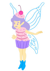 Cute Fairy with Cupcake Cartoon