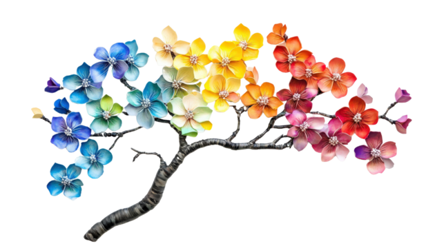 Colorful flower tree design with vibrant petals on white background Transparent background