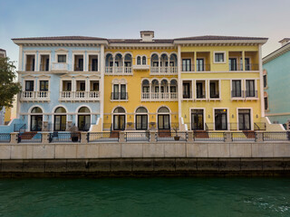 Qanat Quartier on The Pearl Island in Qatar, which is characterized by brightly colored buildings, a lake in the middle, restaurants and shops, is one of the beautiful . Doha Qatar