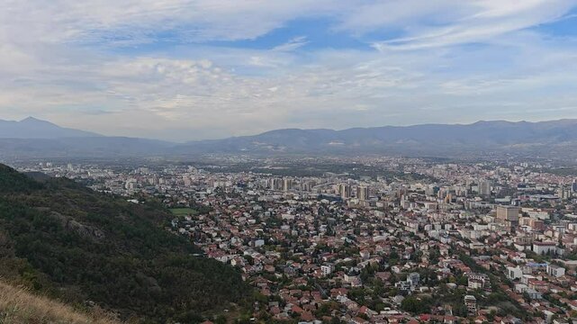 Top view panorama of the European city capital of North Macedonia, Skopje.