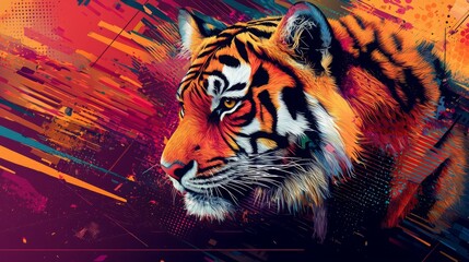 Abstract Tiger Visual Design with Bold Colors and Patterns