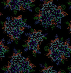 Obraz premium seamless gentle vector paisley print with ethnic paisley and flowers pattern, allover composition. Detailed beautiful paisleys with floral motives in black and white.