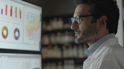 Fototapeta premium Researcher Analyzing Data in Modern Laboratory Setting
