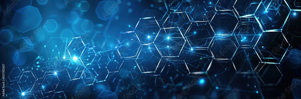Poster abstract network of glowing hexagons and lines