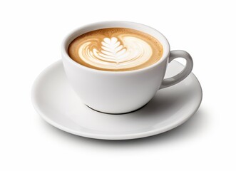 A White Cup of Latte Art Coffee with Saucer