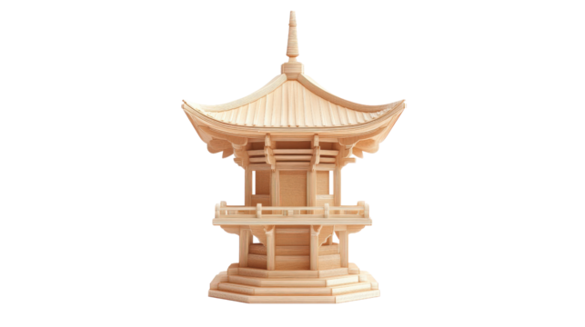 Traditional wooden pagoda model, white isolated background Transparent background