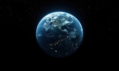 Fototapeta premium Earth with its Clouds and City Lights Against a Starry Night Sky